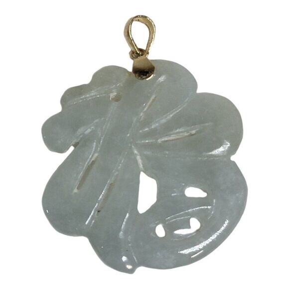 14K CARVED JADE Pendant CharmvVintage 14kt Gold Asian China Chinese Fu Blessings